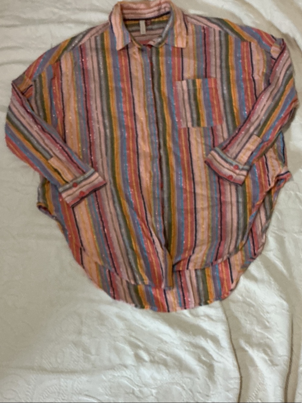Pilcro Multicolor Vertical Stripe Shirt in Pastel and Bright Tones